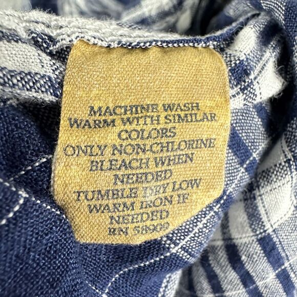 TreVero Shirt Mens Large Blue White Plaid Linen Short Sleeve Button Up Casual - Picture 3 of 10